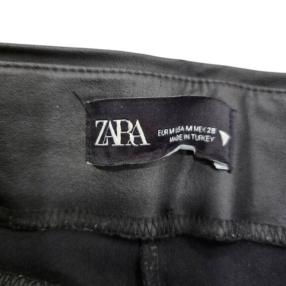 Zara Skinny‎ Women's Medium Black Faux Leather Front Seam Ankle Zip Leggings - Picture 5 of 7